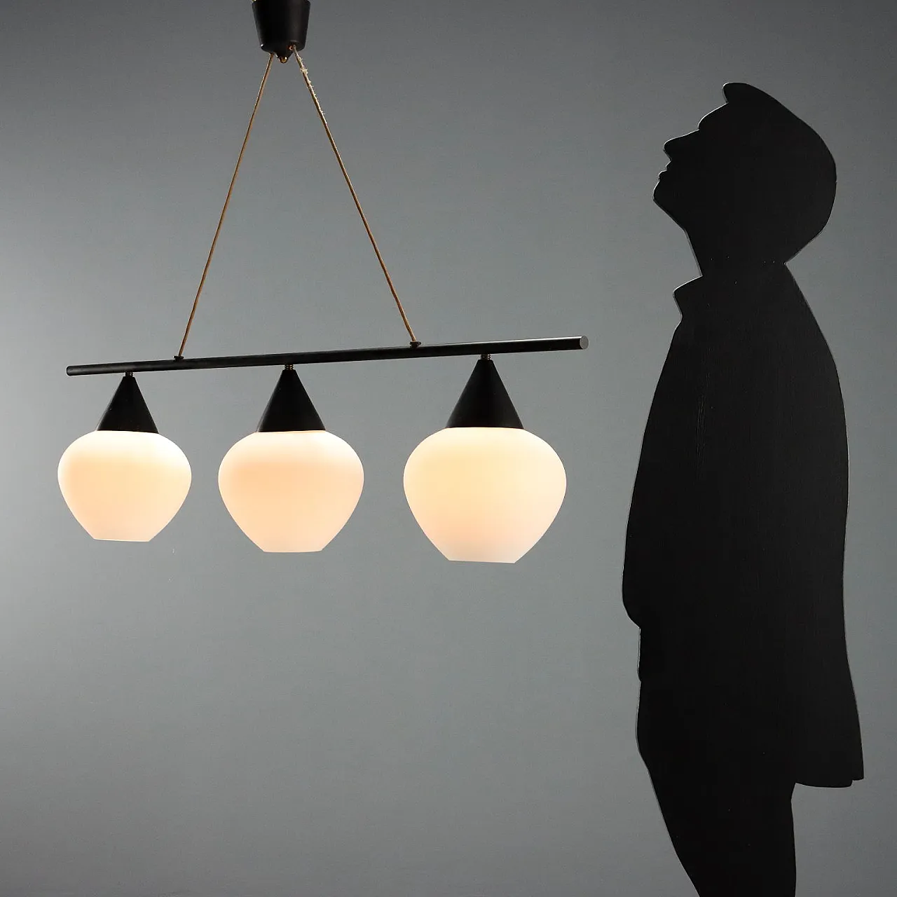 Lacquered metal lamp with opal glass diffusers, 20th century 2