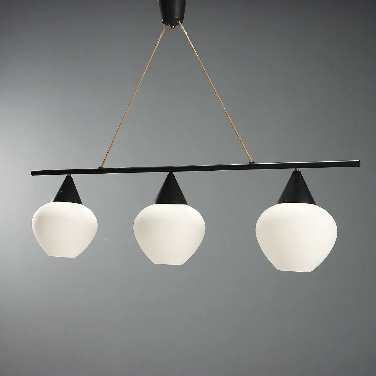 Lacquered metal lamp with opal glass diffusers, 20th century 3