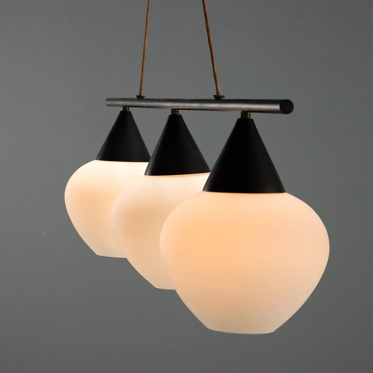 Lacquered metal lamp with opal glass diffusers, 20th century 6