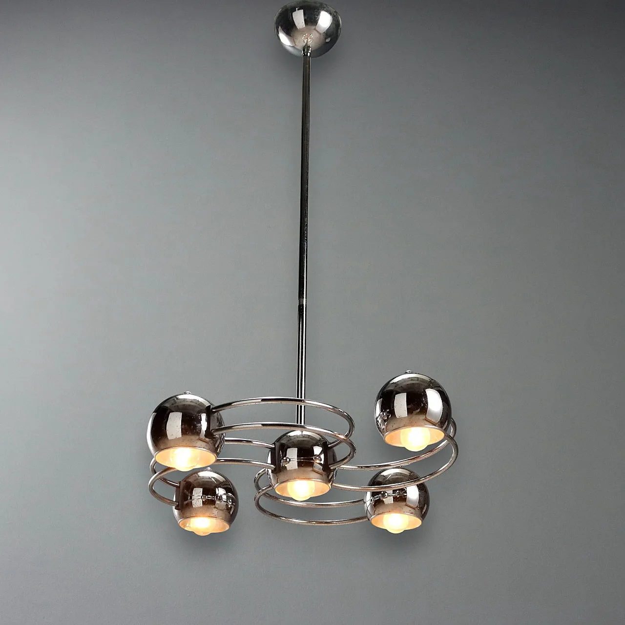 Chandelier with 5 lights & chrome-plated metal structure, 20th century 1
