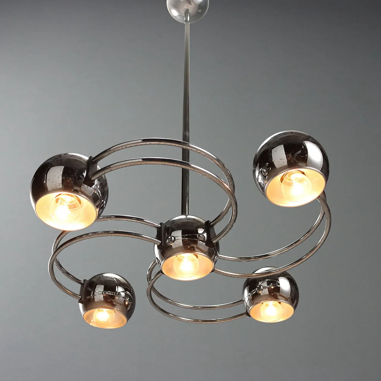 Chandelier with 5 lights & chrome-plated metal structure, 20th century 3