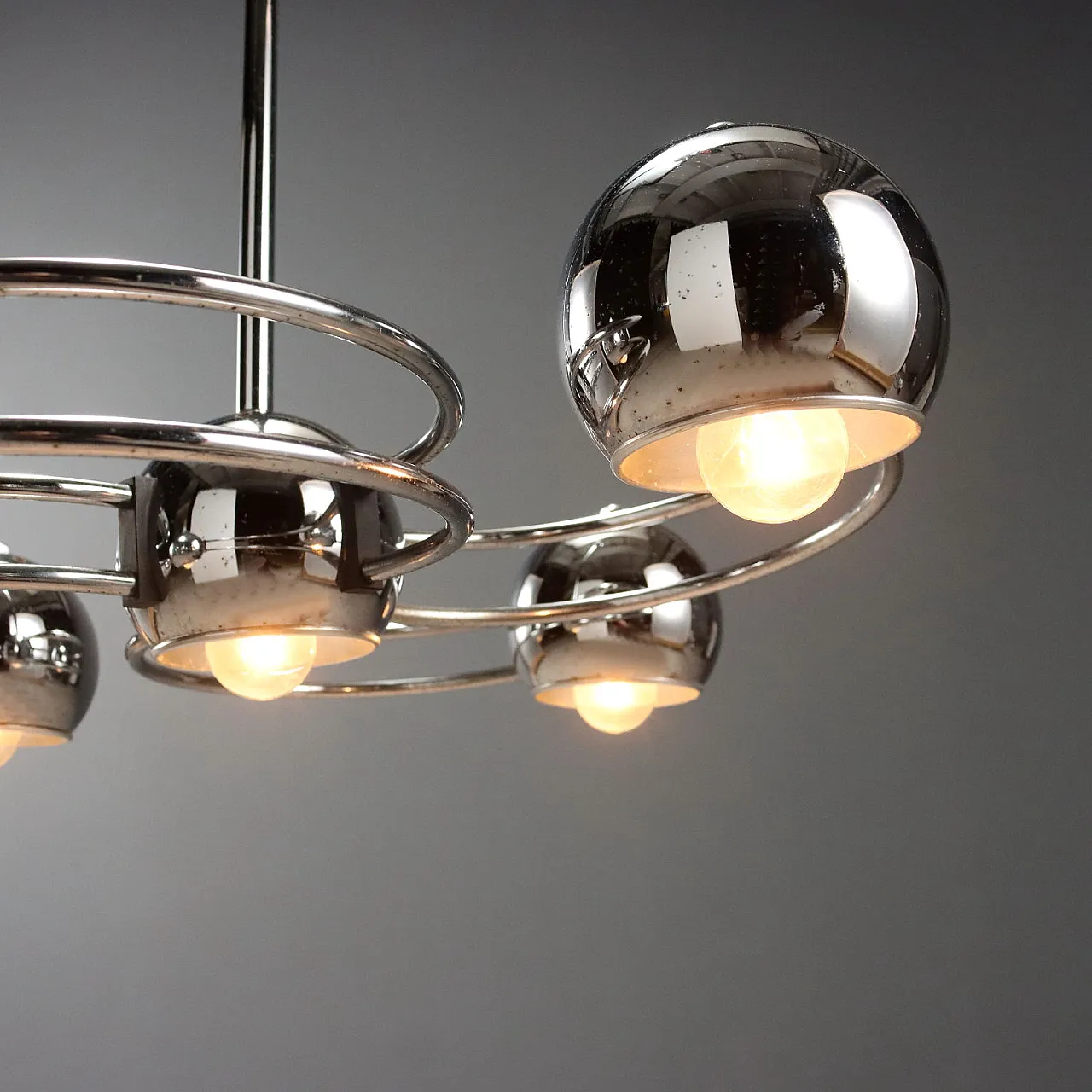 Chandelier with 5 lights & chrome-plated metal structure, 20th century 4