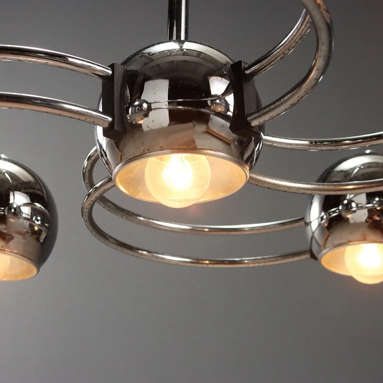 Chandelier with 5 lights & chrome-plated metal structure, 20th century 5