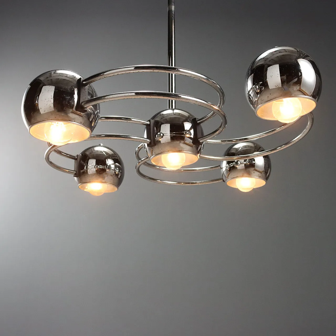 Chandelier with 5 lights & chrome-plated metal structure, 20th century 6