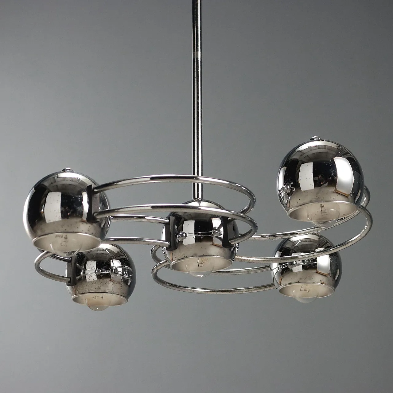 Chandelier with 5 lights & chrome-plated metal structure, 20th century 7