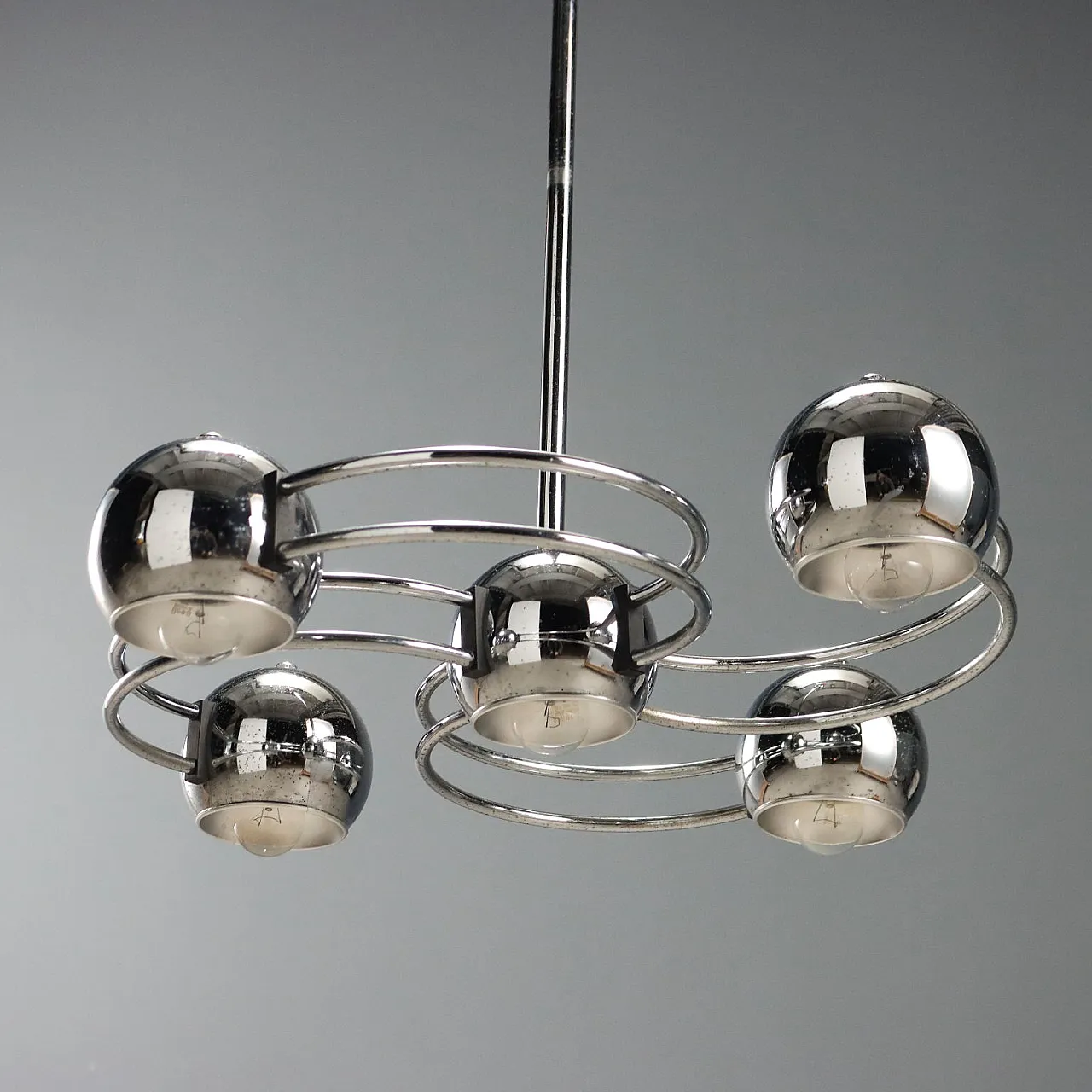 Chandelier with 5 lights & chrome-plated metal structure, 20th century 8
