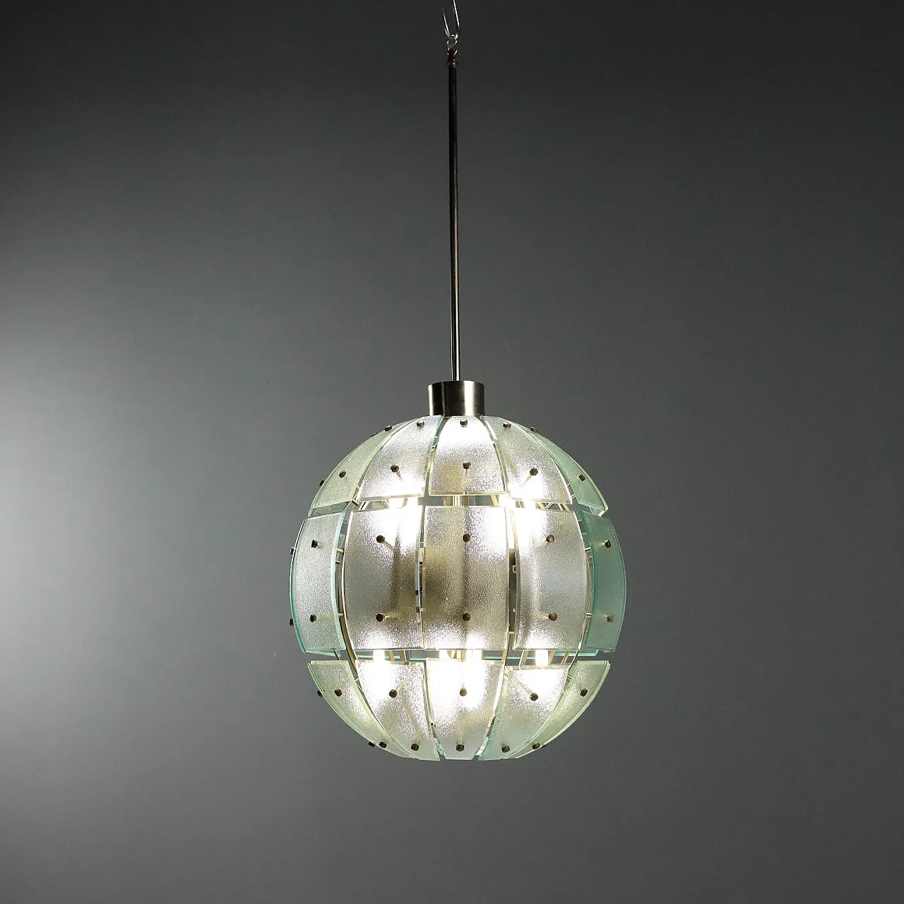 Ceiling lamp with metal frame and glass diffusers, 20th century 1