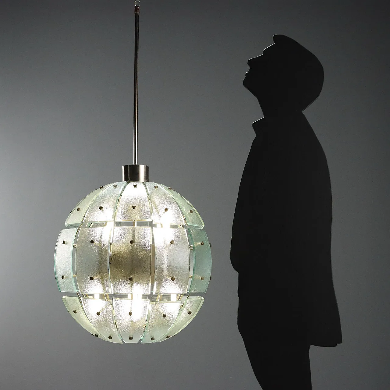 Ceiling lamp with metal frame and glass diffusers, 20th century 2
