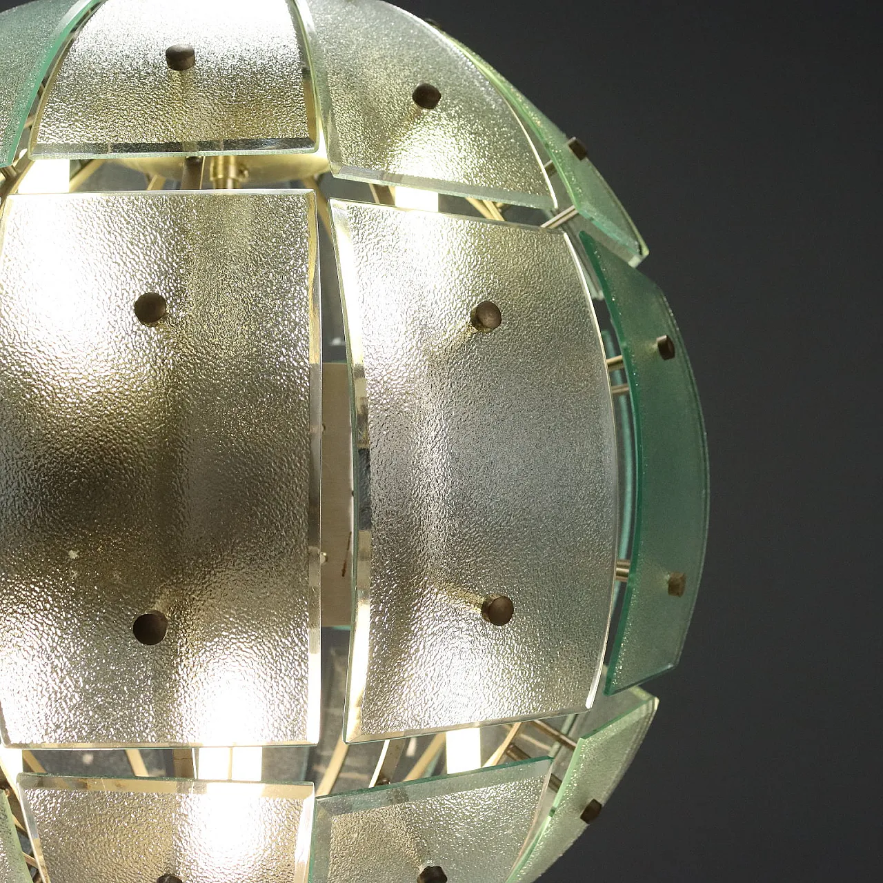 Ceiling lamp with metal frame and glass diffusers, 20th century 4