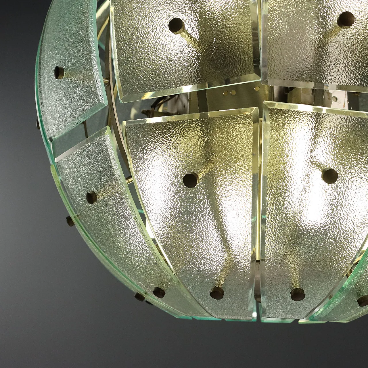 Ceiling lamp with metal frame and glass diffusers, 20th century 6