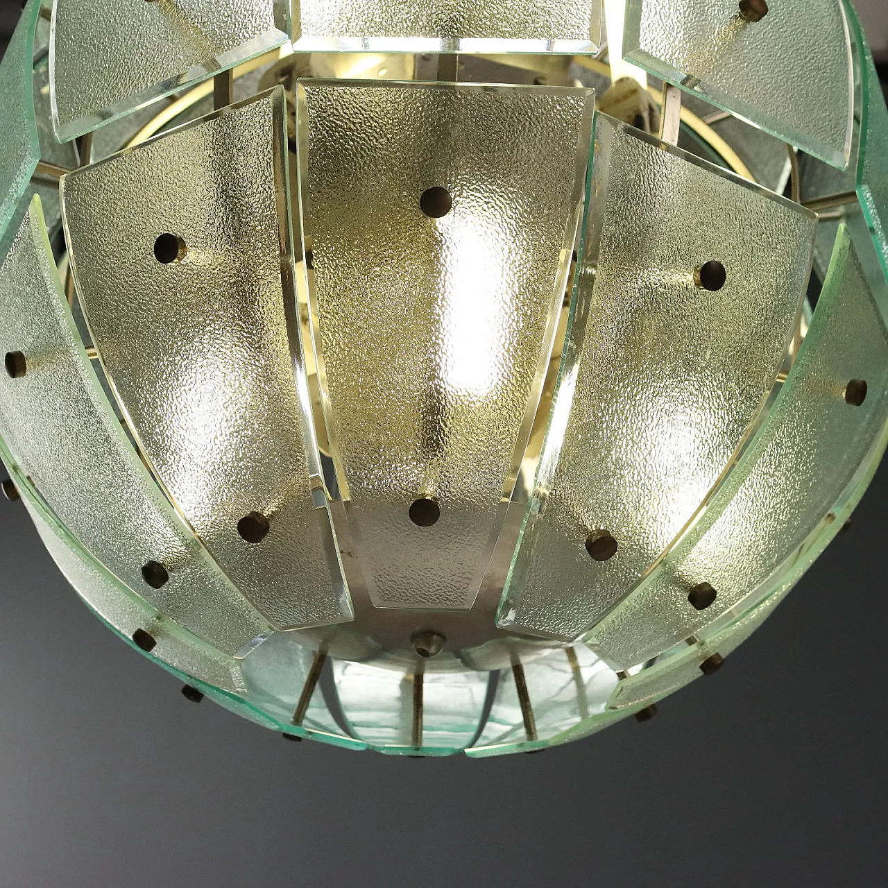 Ceiling lamp with metal frame and glass diffusers, 20th century 7