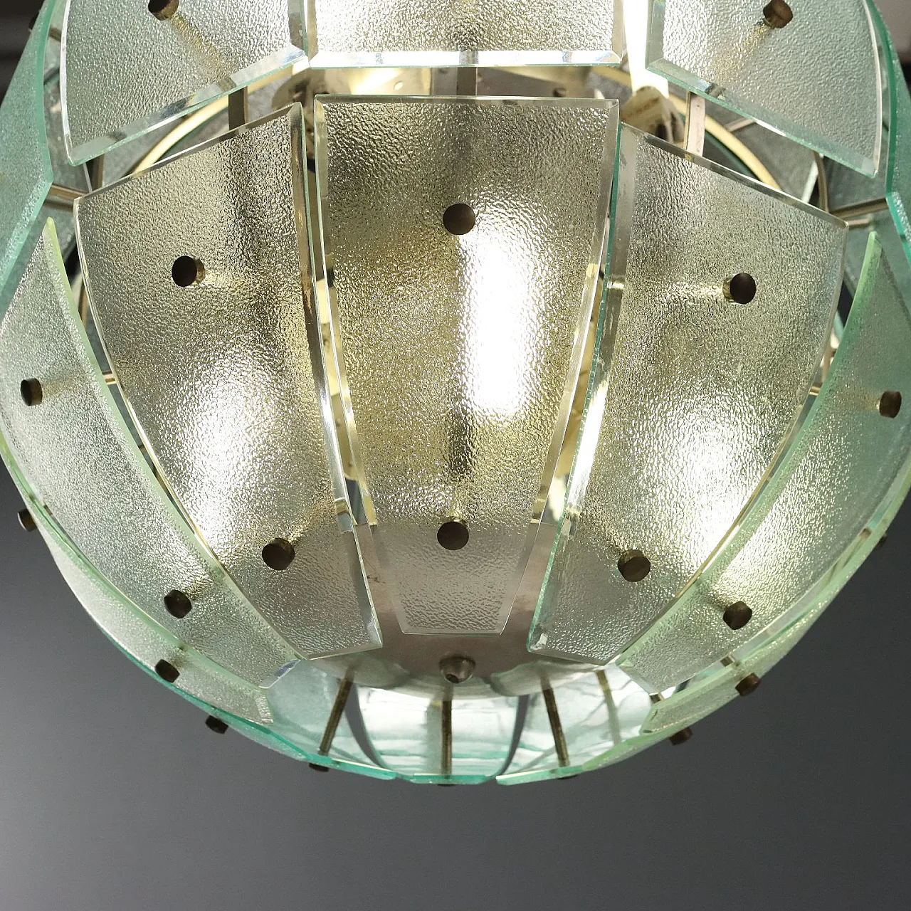 Ceiling lamp with metal frame and glass diffusers, 20th century 8