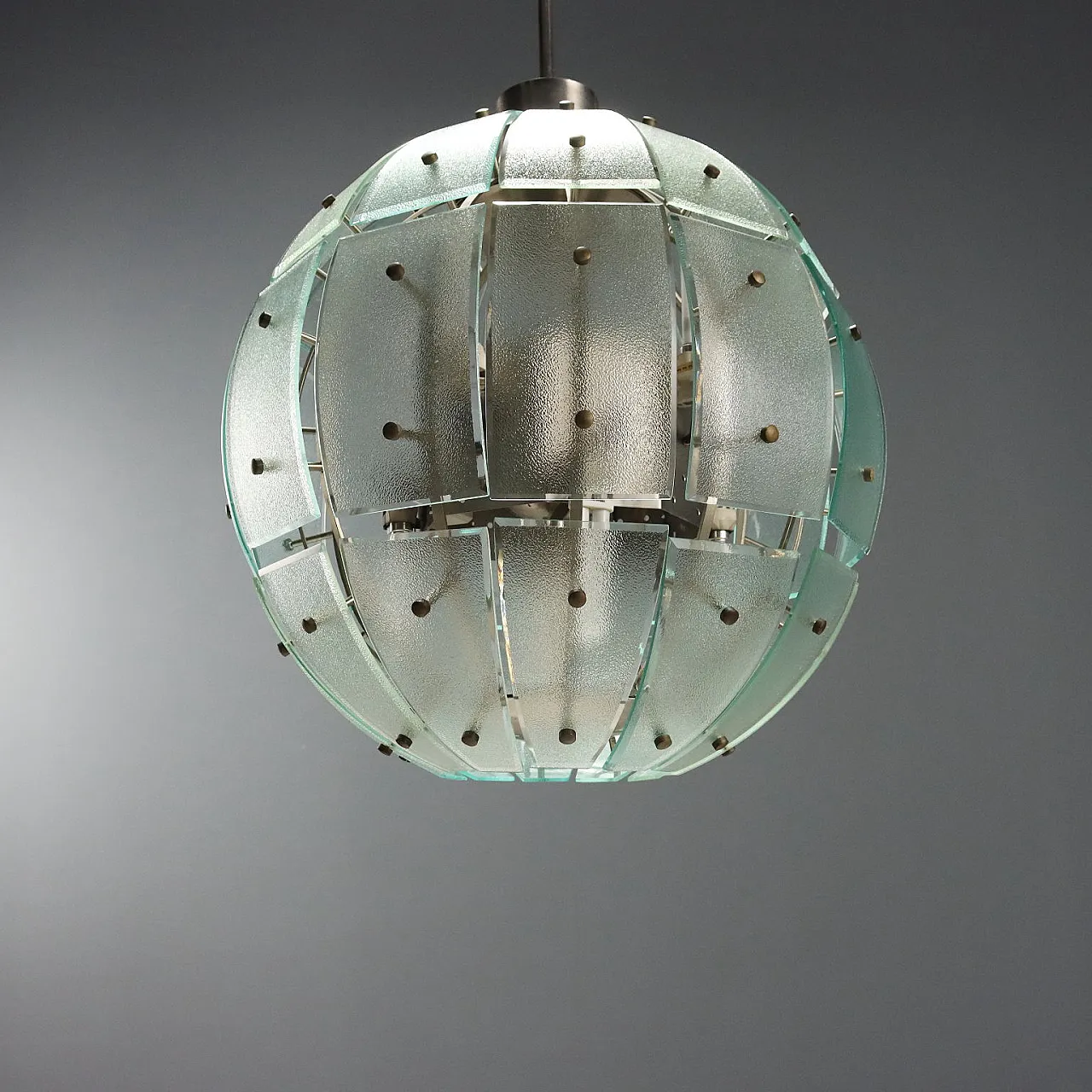 Ceiling lamp with metal frame and glass diffusers, 20th century 9