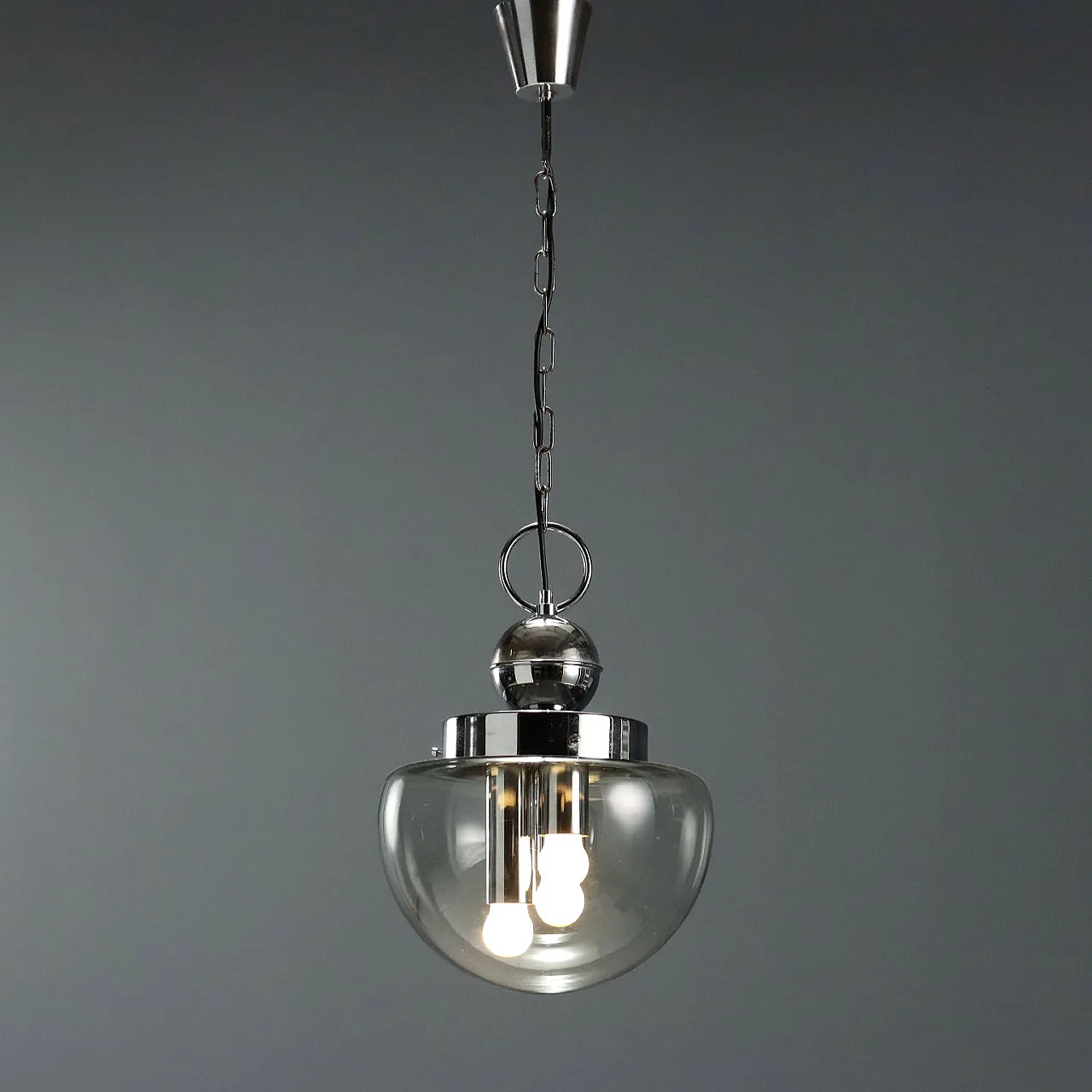 Chrome-plated metal lamp with glass diffuser, 20th century 1