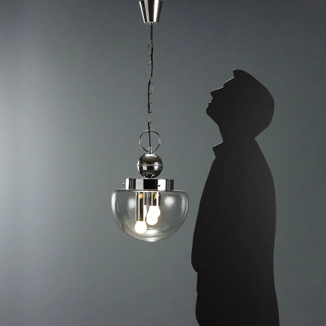 Chrome-plated metal lamp with glass diffuser, 20th century 2