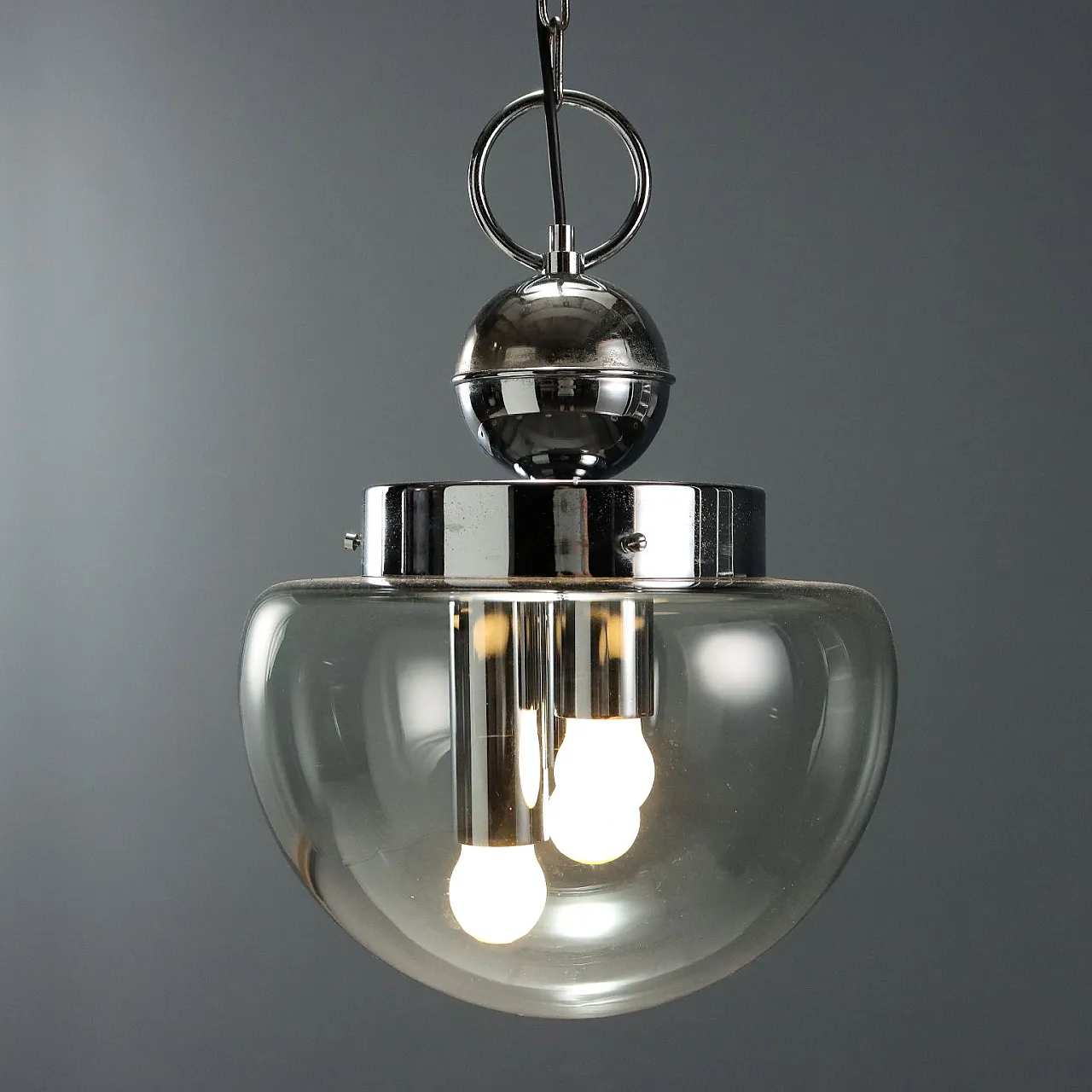 Chrome-plated metal lamp with glass diffuser, 20th century 3