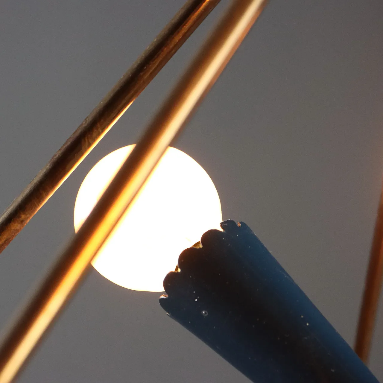 Ceiling lamp with brass structure and aluminum diffusers, 20th century 7