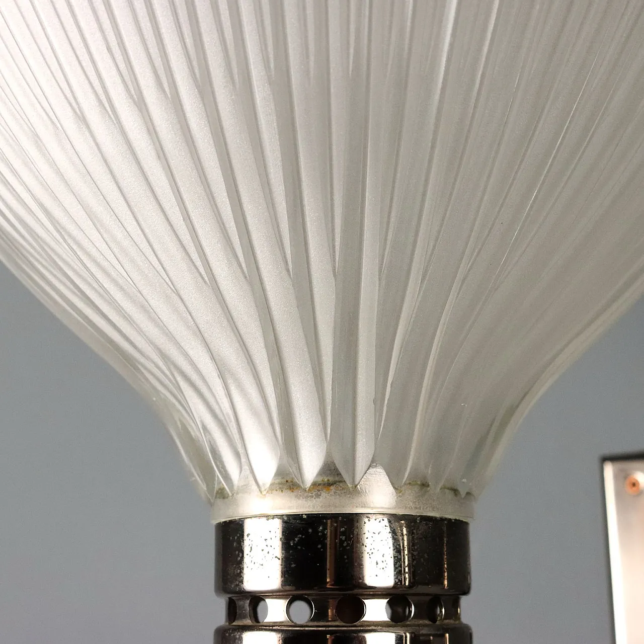 Pair of nickel-plated metal wall lights & glass diffuser, 20th century 8