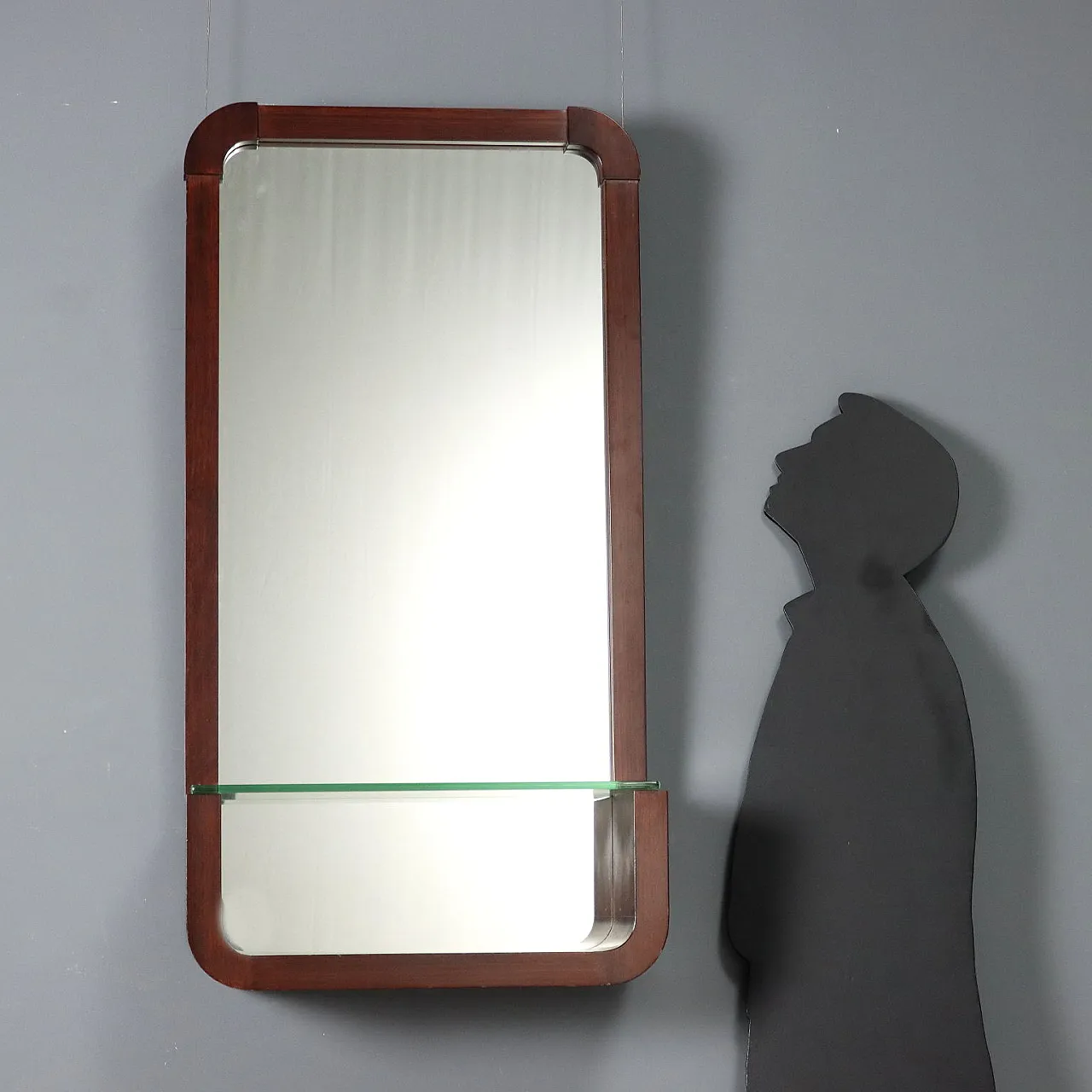 Consolle con piano in vetro e impiallacciatura di legno esotico, '900 2