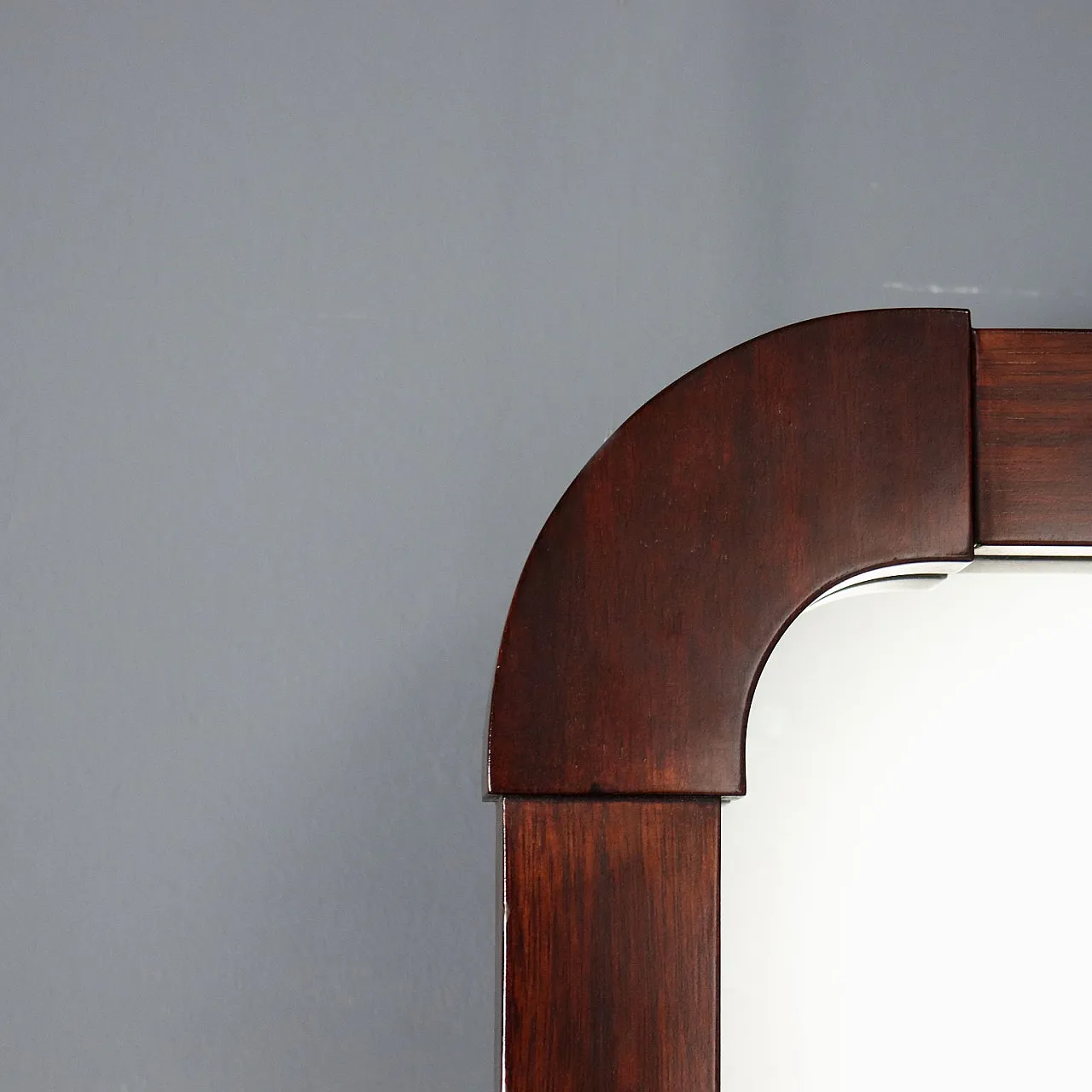 Consolle con piano in vetro e impiallacciatura di legno esotico, '900 5