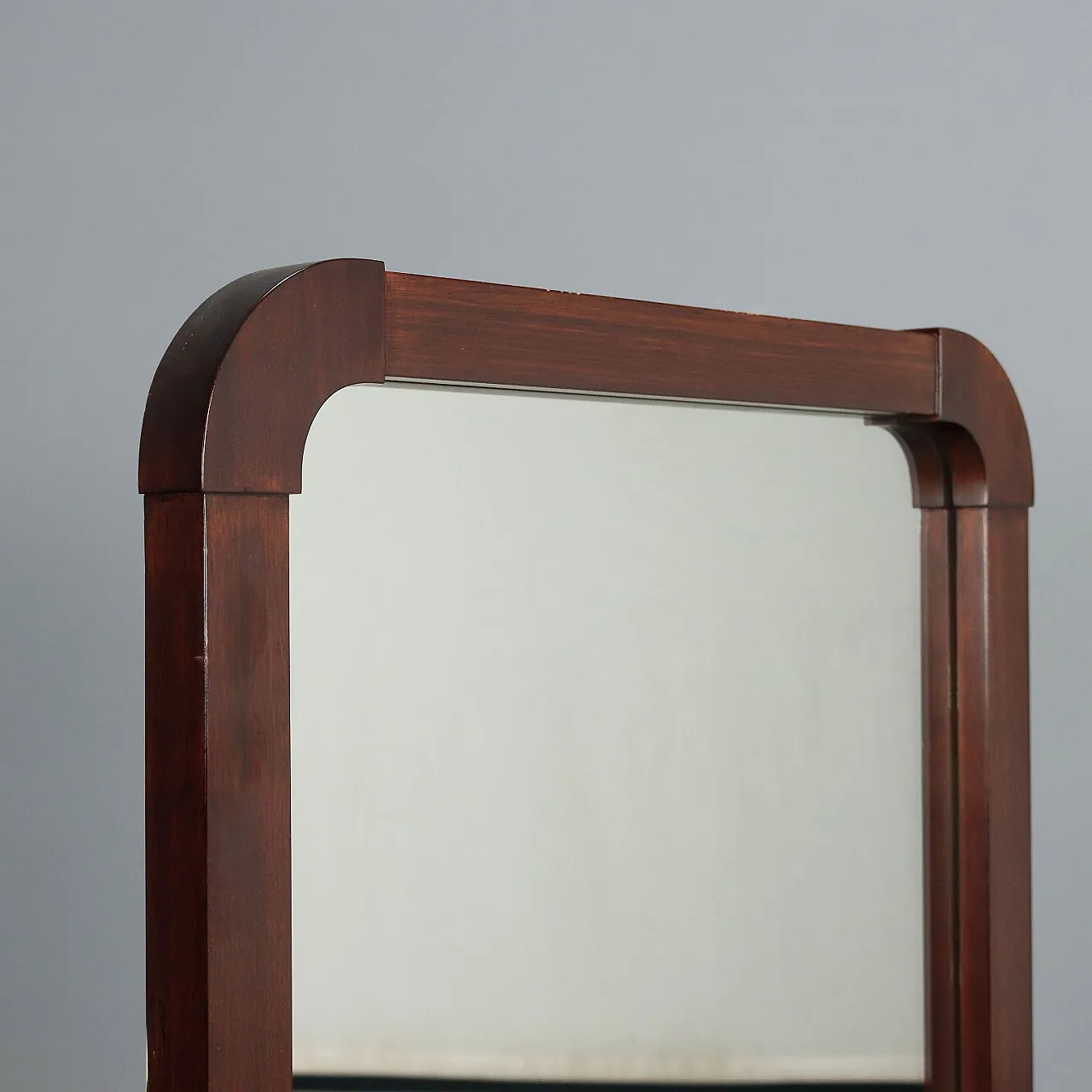 Consolle con piano in vetro e impiallacciatura di legno esotico, '900 6