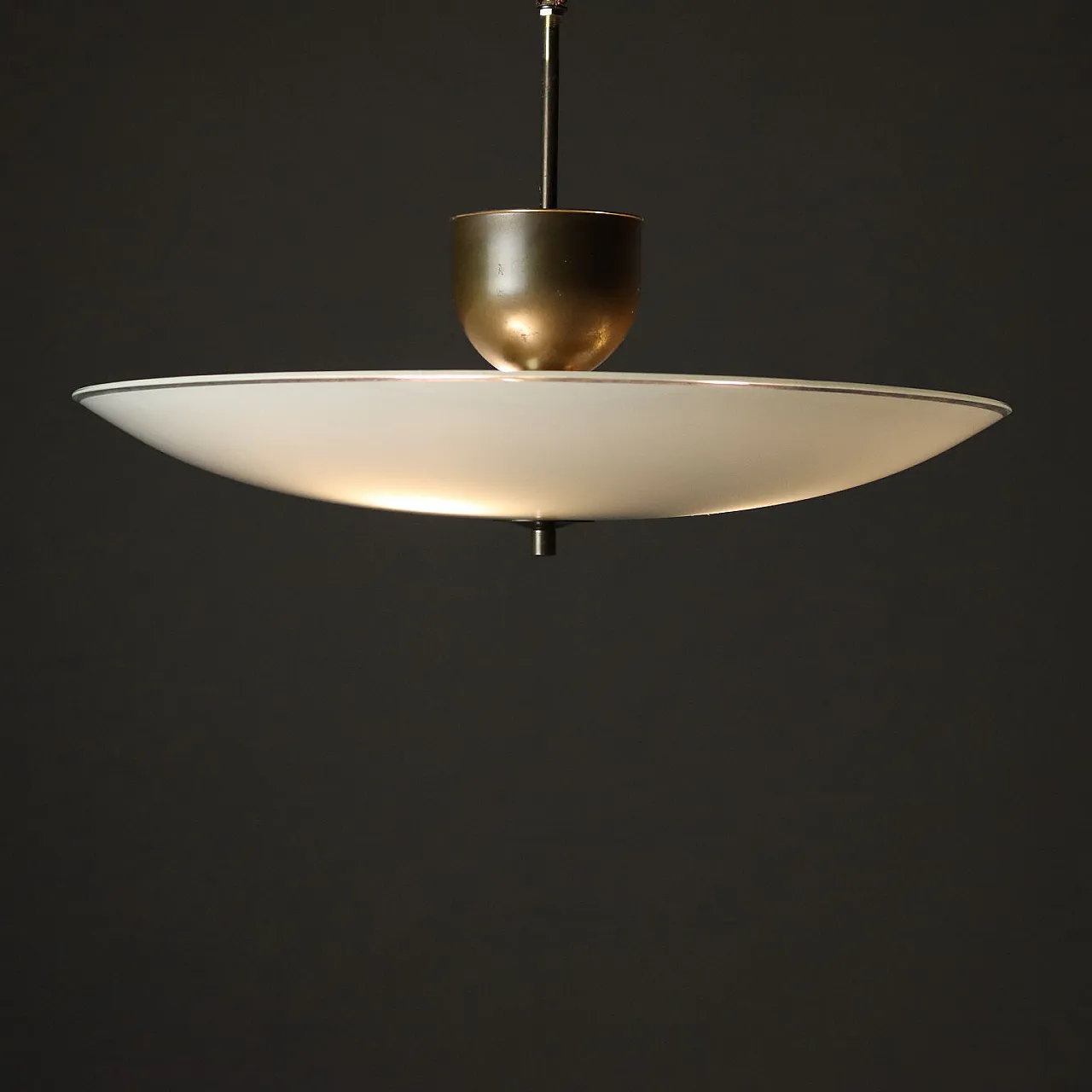 Disk shaped chandelier in brass and glass, Italy 1950s 3