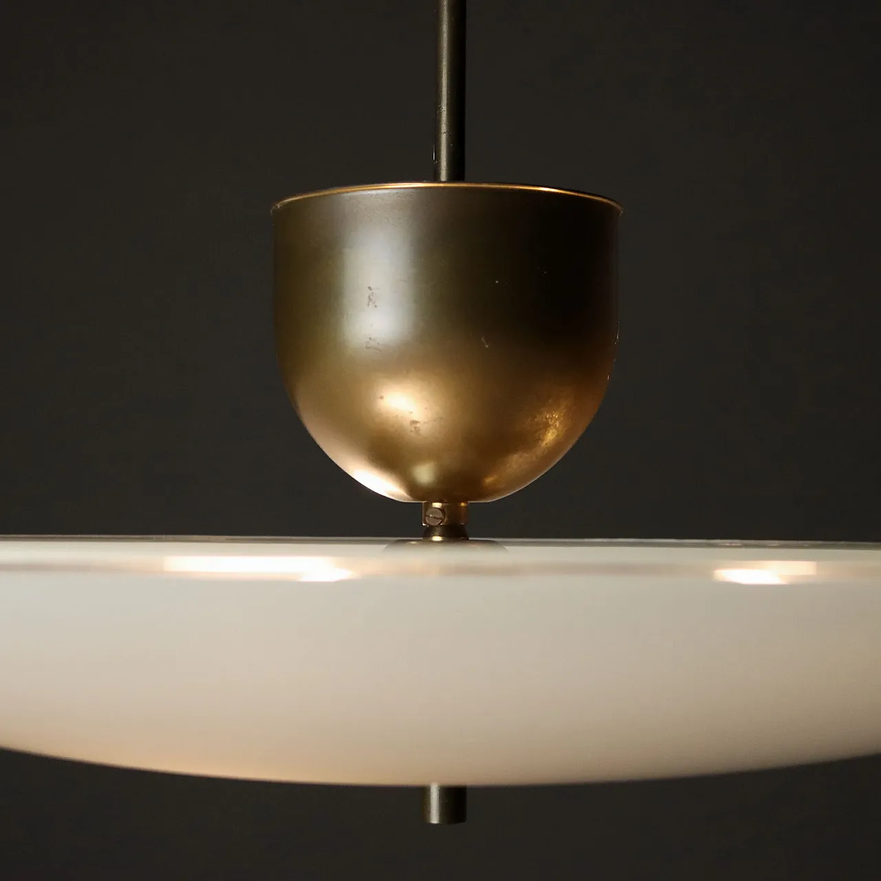 Disk shaped chandelier in brass and glass, Italy 1950s 6