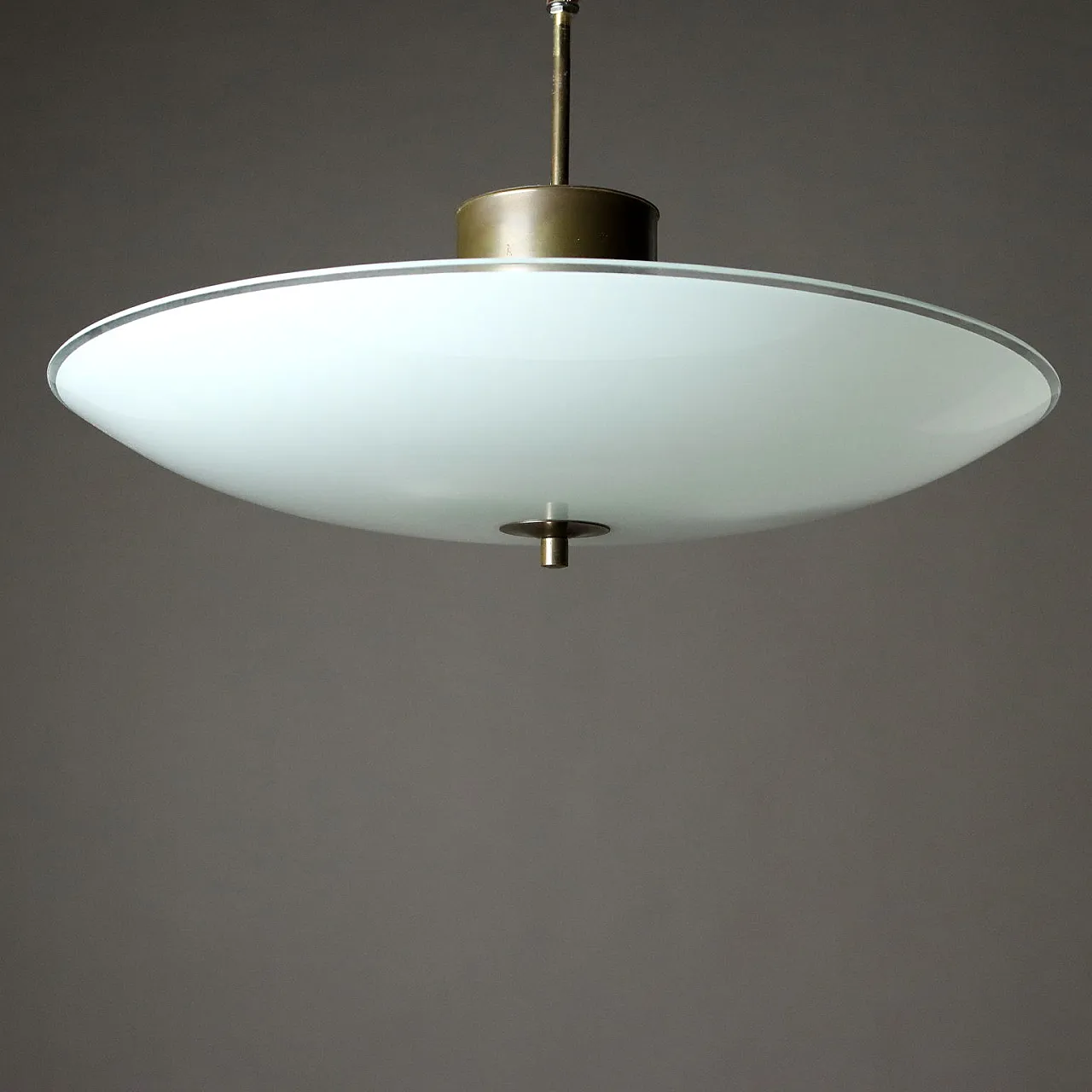 Disk shaped chandelier in brass and glass, Italy 1950s 7