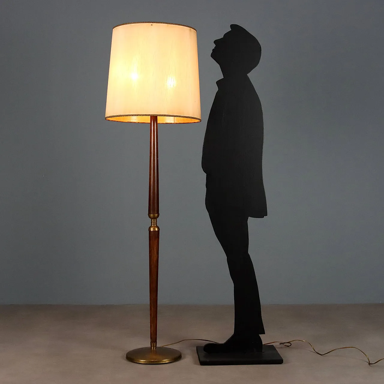 Lampada in legno tinto, ottone, tessuto/carta, '900 4