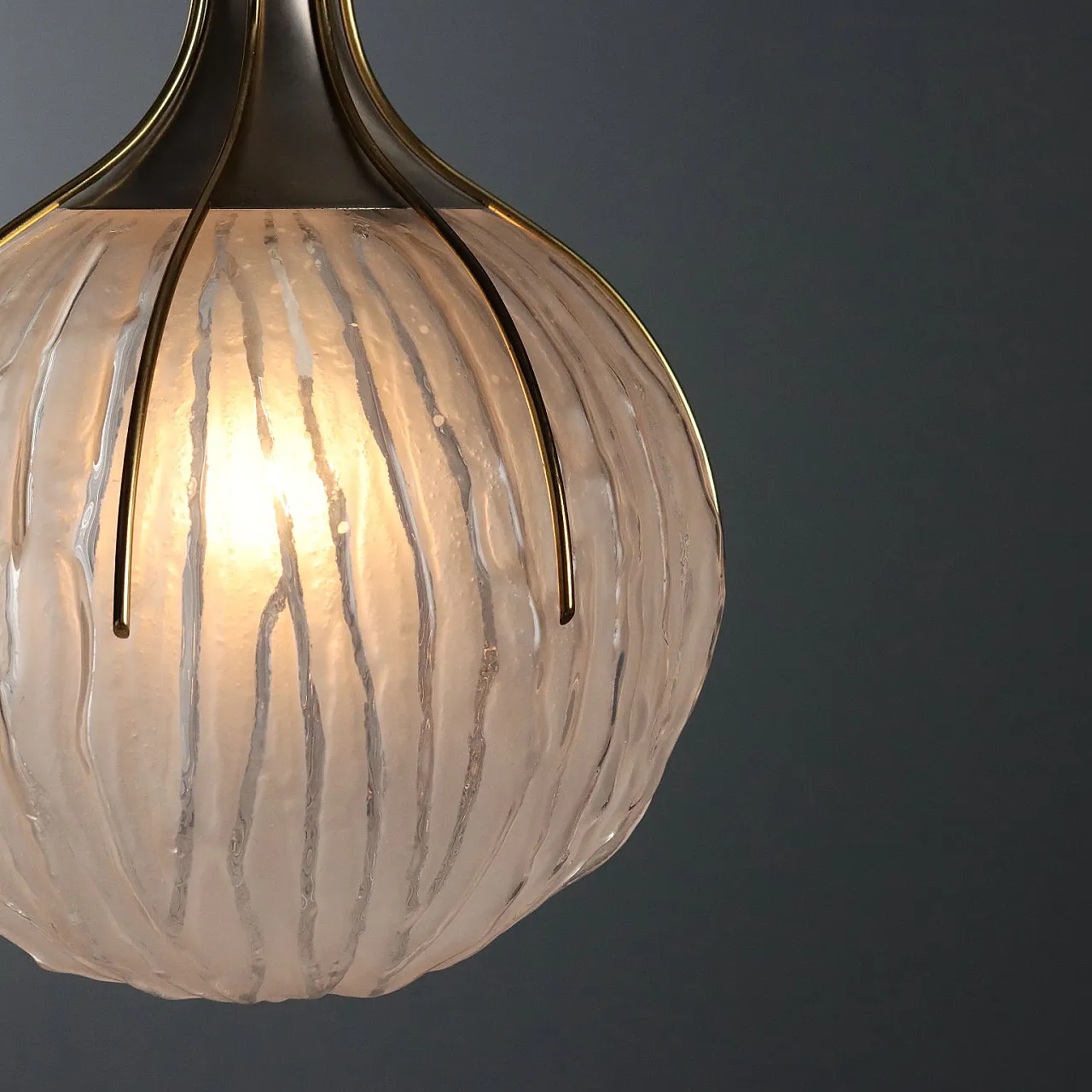 Lampada da soffitto in metallo, ottone e vetro, anni '70 5