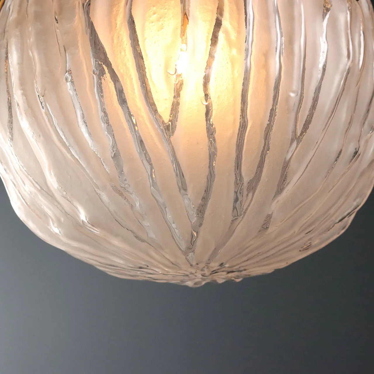 Lampada da soffitto in metallo, ottone e vetro, anni '70 7