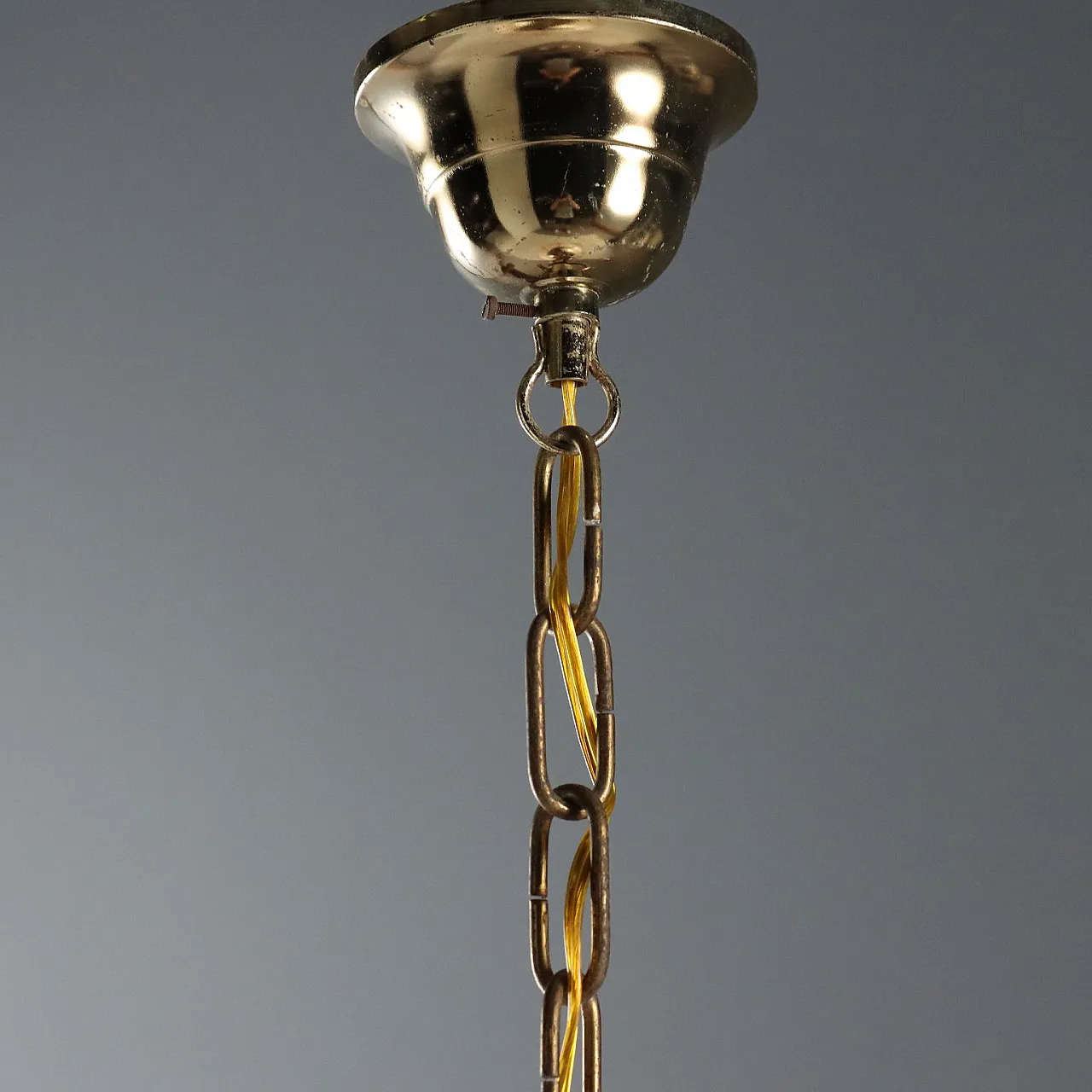 Lampada da soffitto in metallo, ottone e vetro, anni '70 10