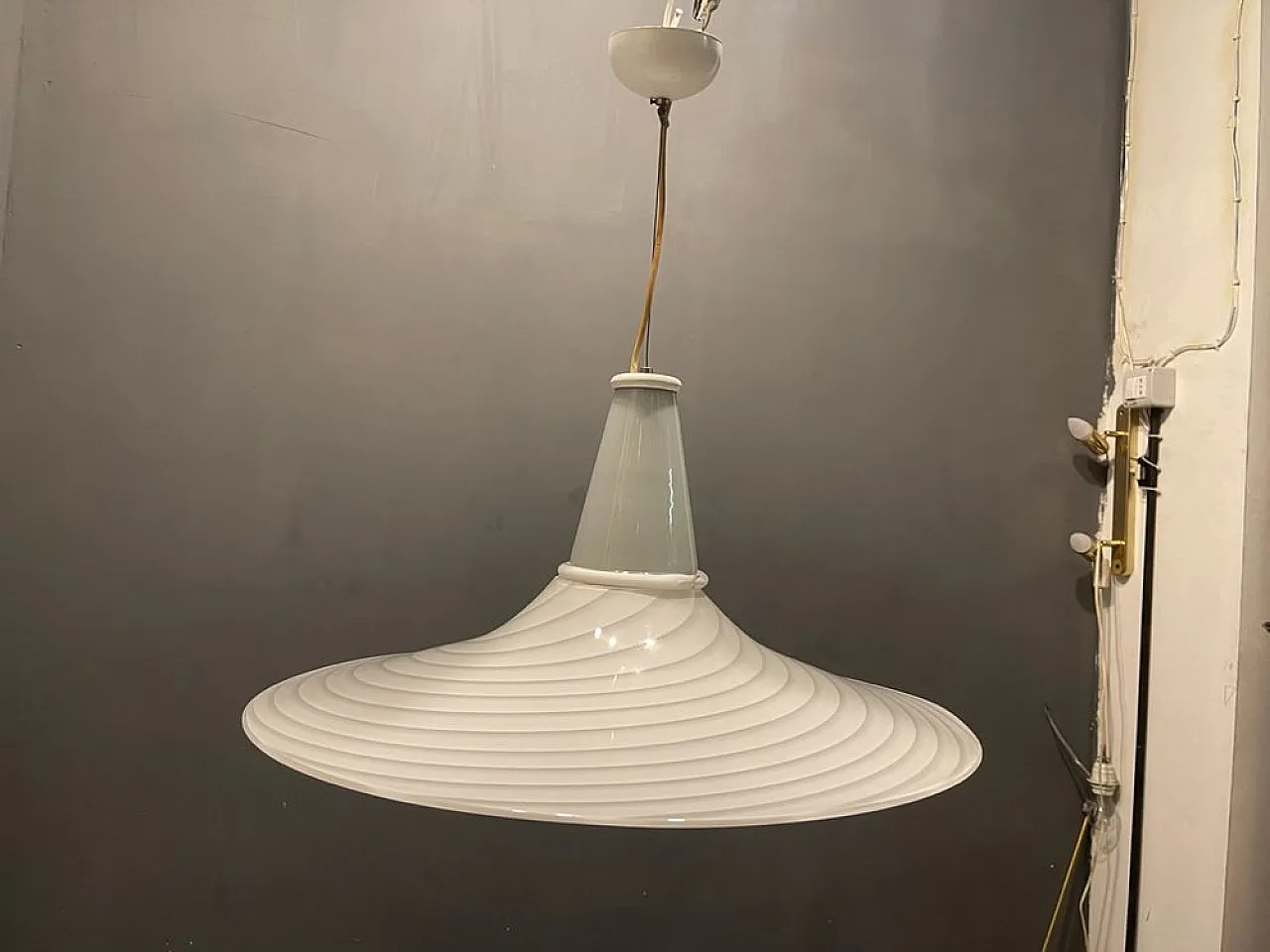 Murano glass Swirl pendant lamp by Paolo Venini, 1970s 11