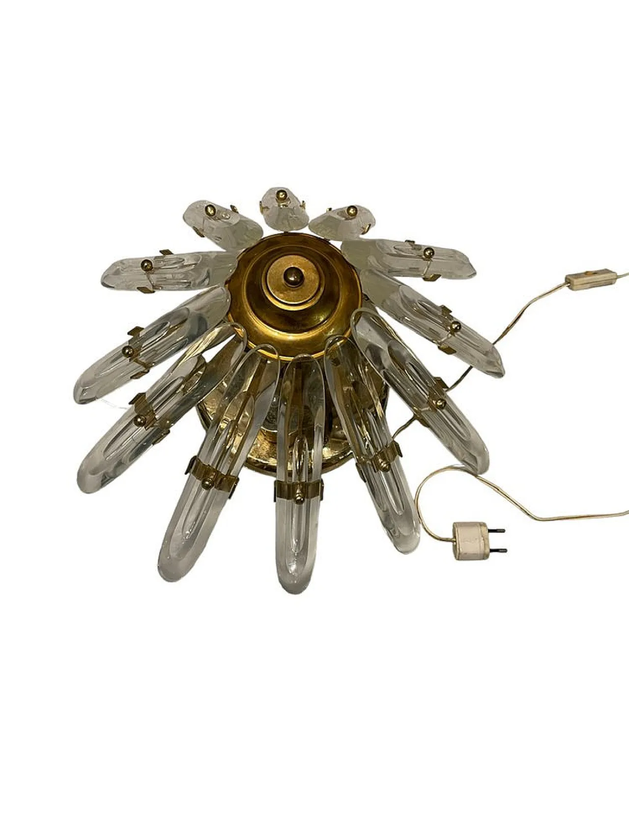 Mid-Century crystal and brass table lamp by Gaetano Sciolari, 1970s 1