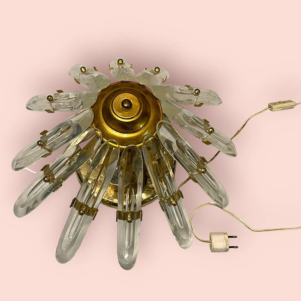 Mid-Century crystal and brass table lamp by Gaetano Sciolari, 1970s 3