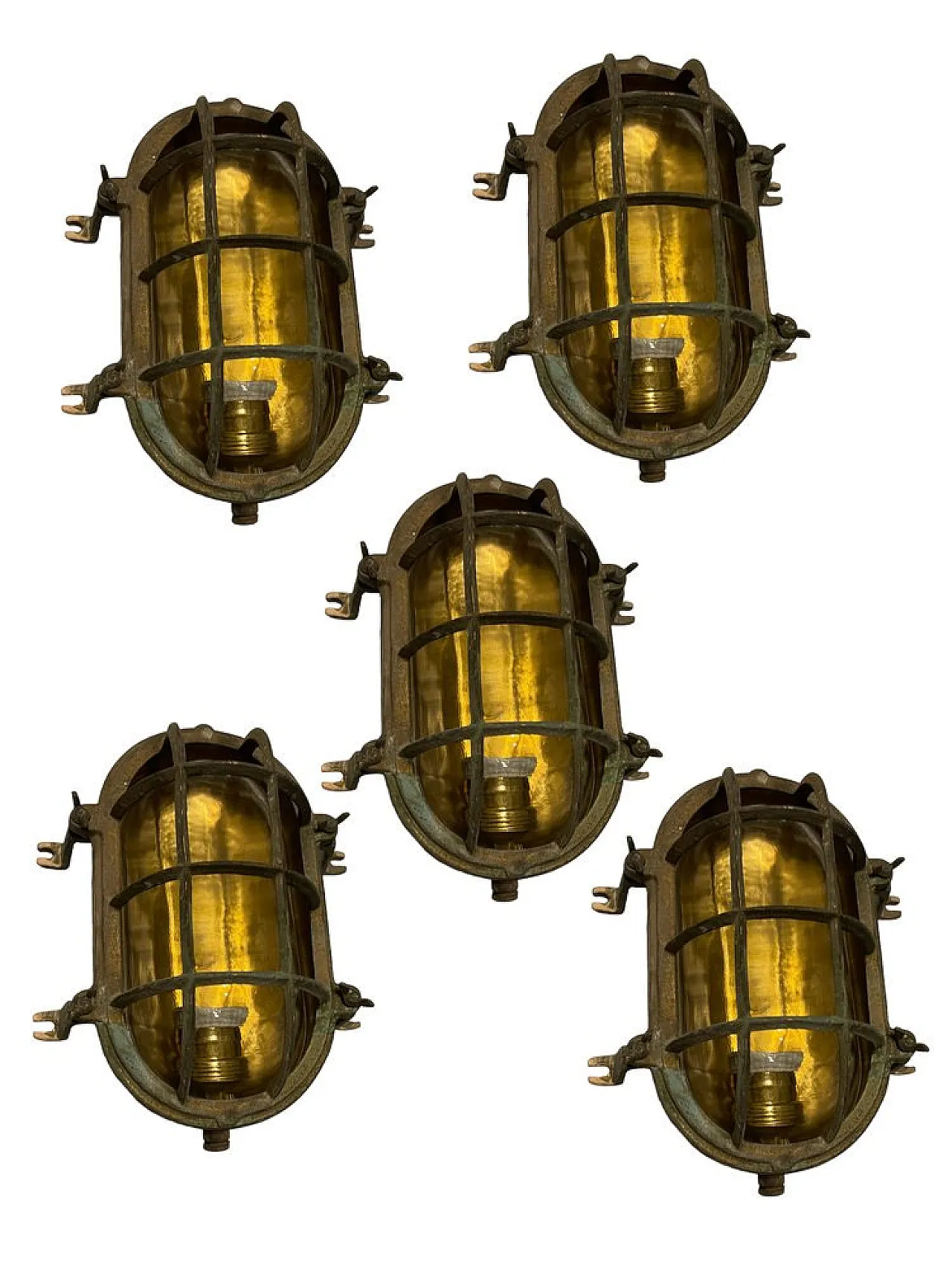 5 brass garden sconces, 1940s 1