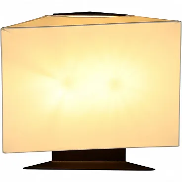 Lampada da tavolo in acciaio smaltato e paralume in tessuto, anni '70