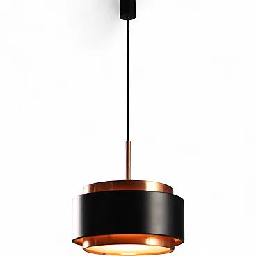 Lampadario in metallo rame spazzolato e metallo verniciato, '900