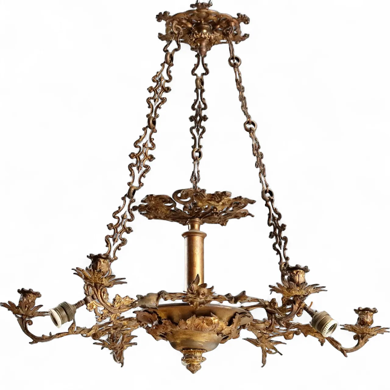 Lampadario in bronzo dorato, fine '800 10