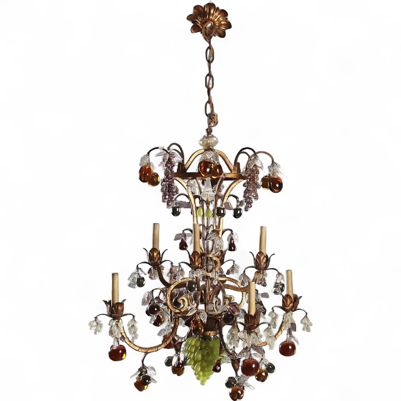 Lampadario in stile Maria Teresa in ferro e vetro, primo '900 11