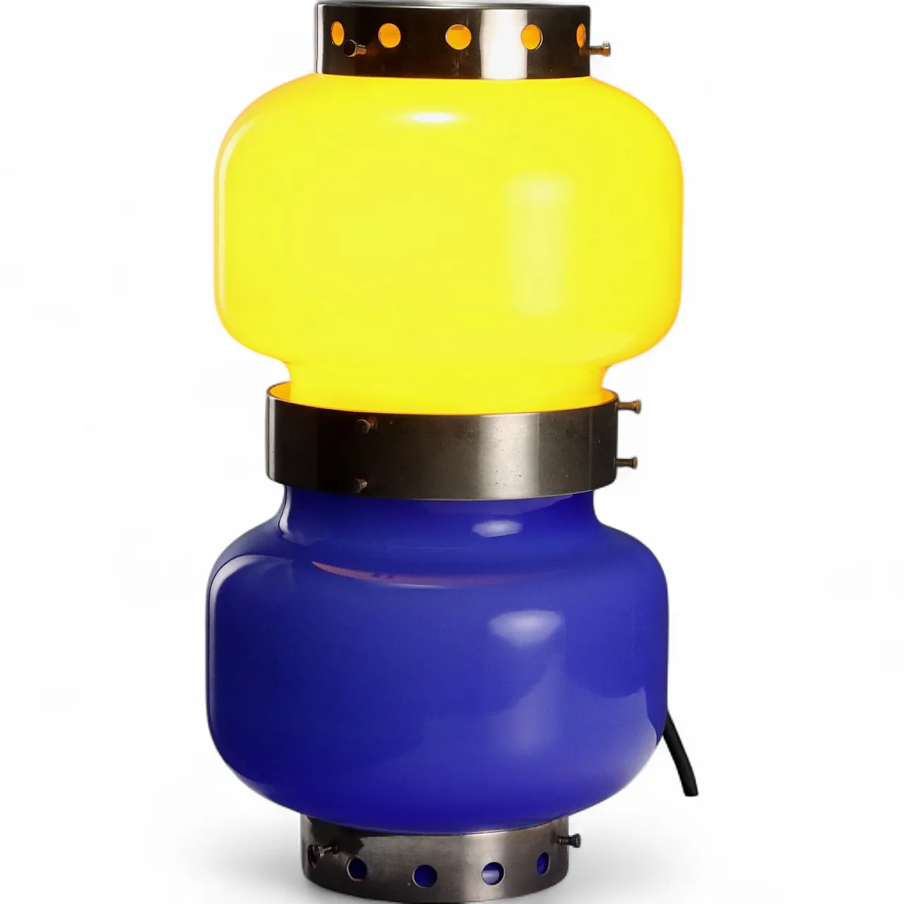 Lampada con struttura in metallo cromato e diffusori in vetro, '900 9