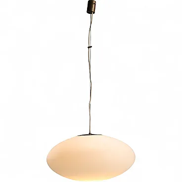 Lampadario in ottone e vetro opalino a forma di Ufo, '900