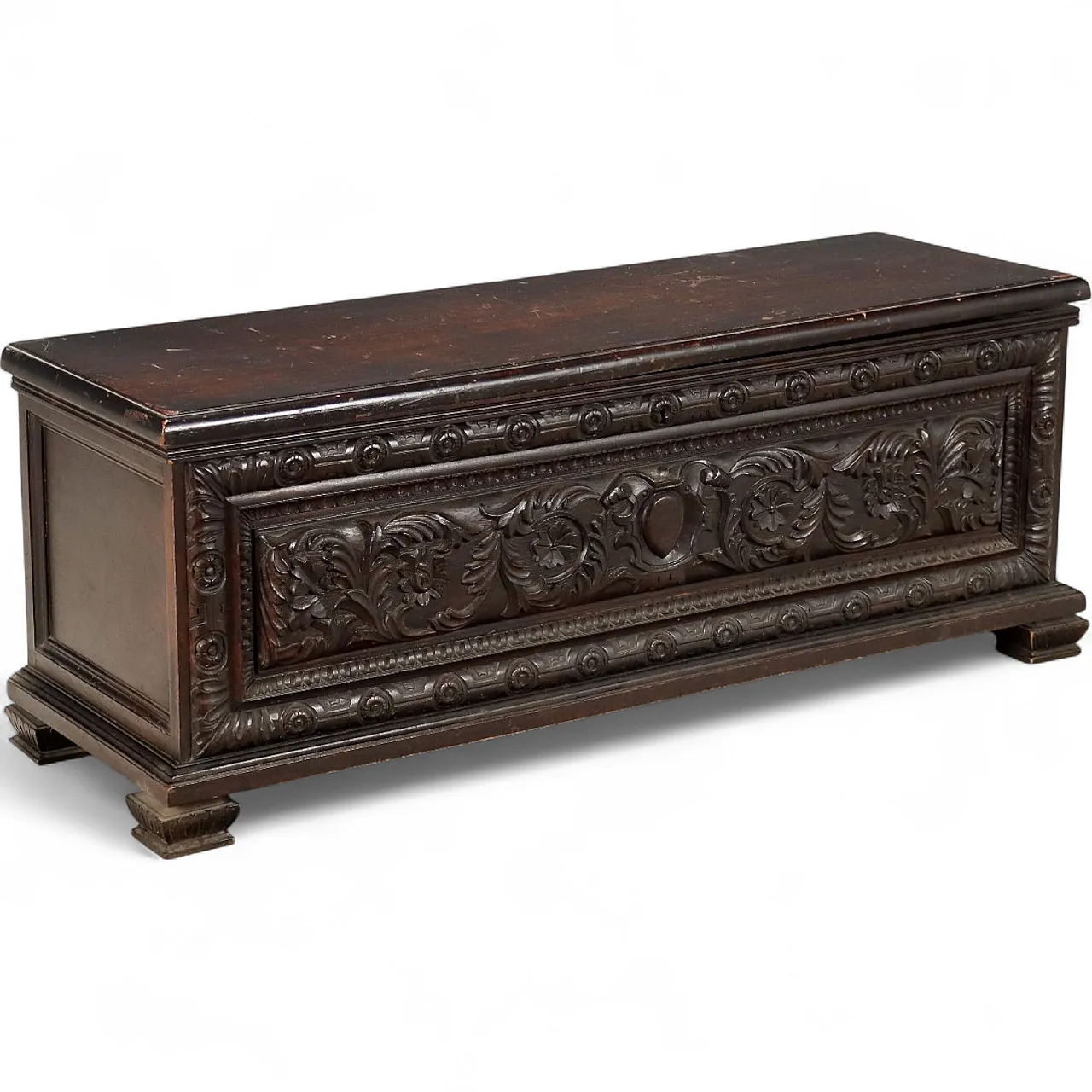 Cassapanca in abete tinto noce, fine '800 11