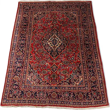 Tappeto Keshan in cotone e lana, nodo grosso, fatto a mano, '900