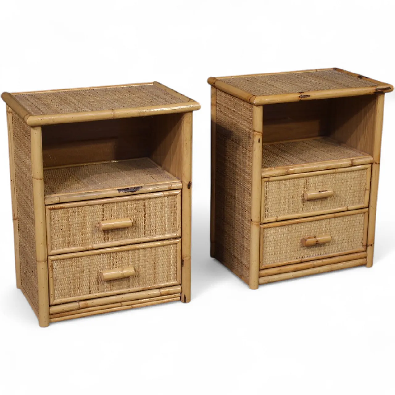 Coppia di comodini in bambù, anni '80 13