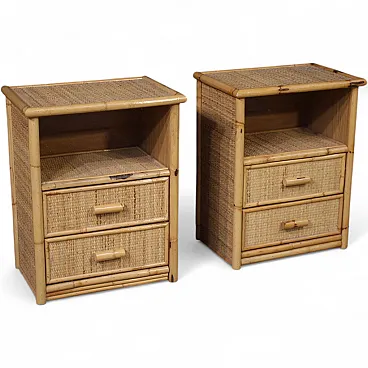 Coppia di comodini in bambù, anni '80