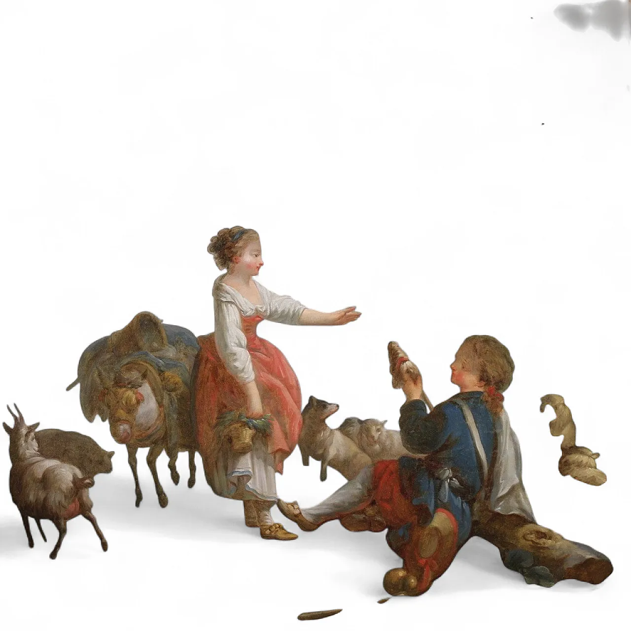 Dipinto francese scena pastorale romantica, '600 15