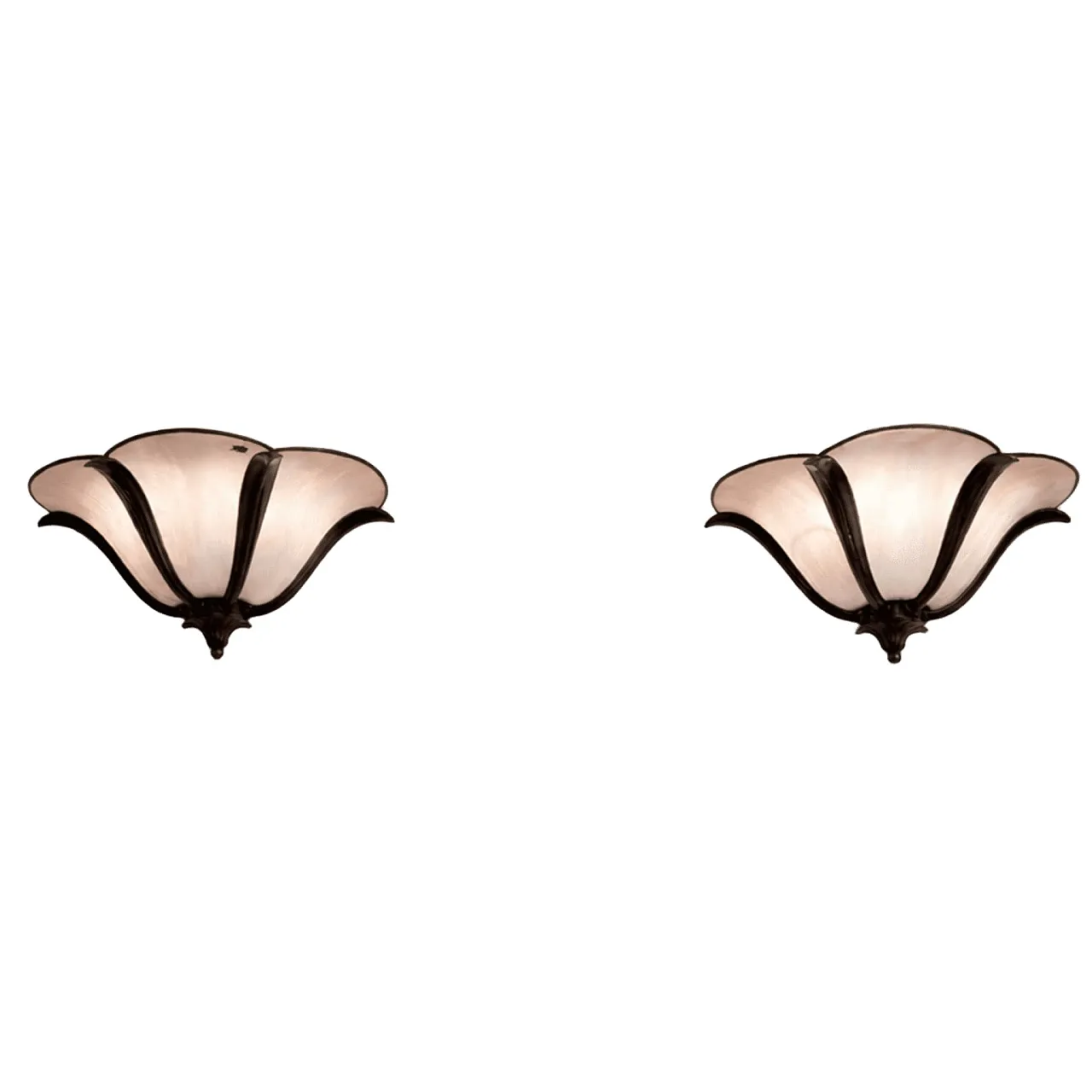 Pair of glass and brass flower sconces by Aureliano Toso, 70s 1