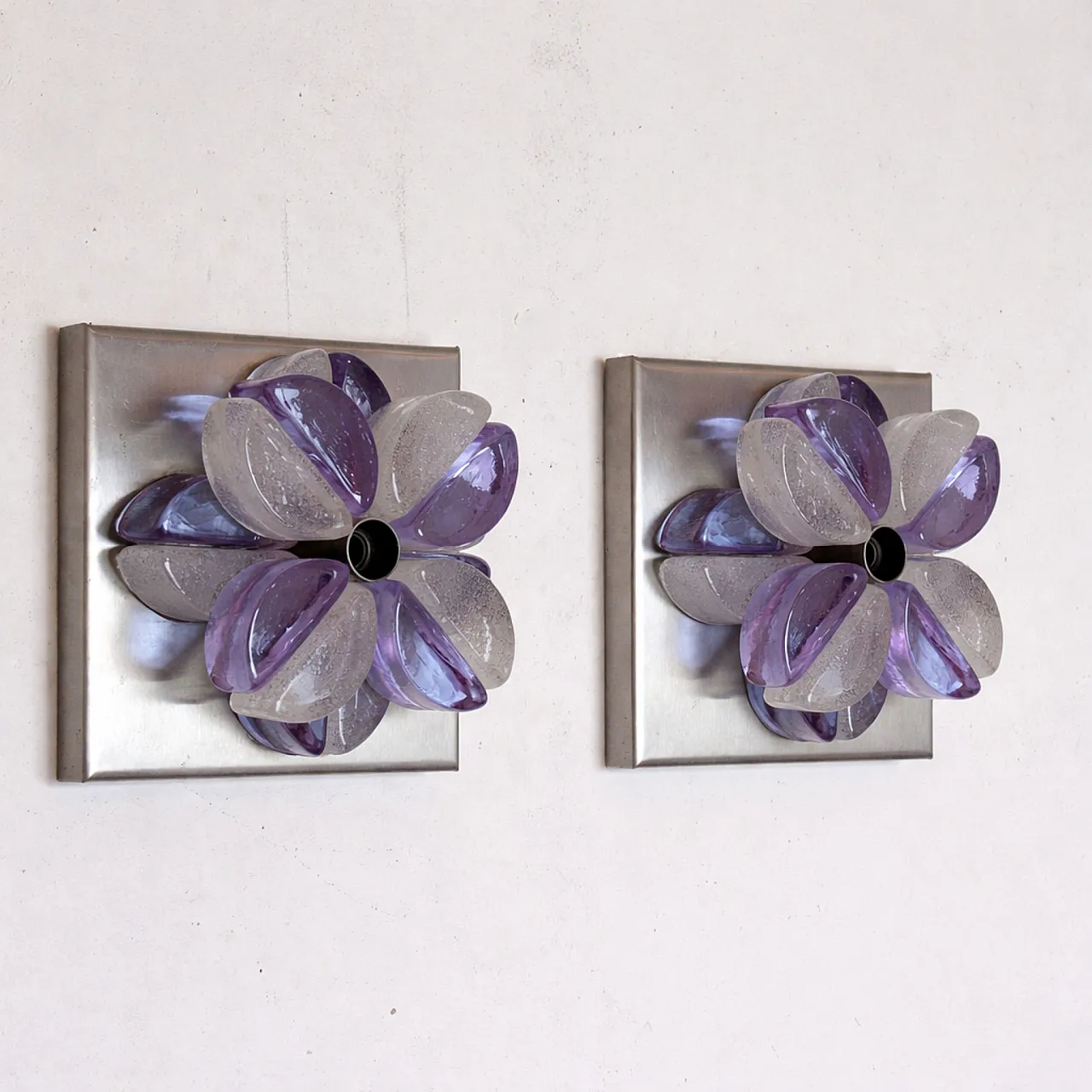 Pair wall lights in Murano glass Albano Poli for Poliarte, 70s 2