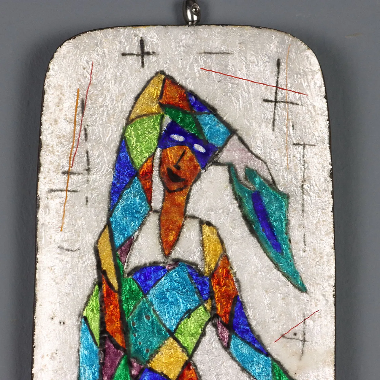 Enameled copper plaque depicting Harlequin, 20th century 3